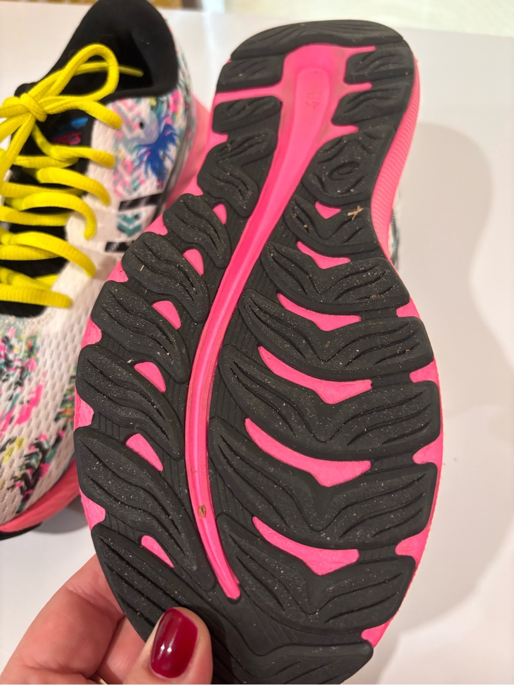 ASICS Woman White Multicolor Knit Sneakers with Neon Yellow Laces - Picture 6 of 9